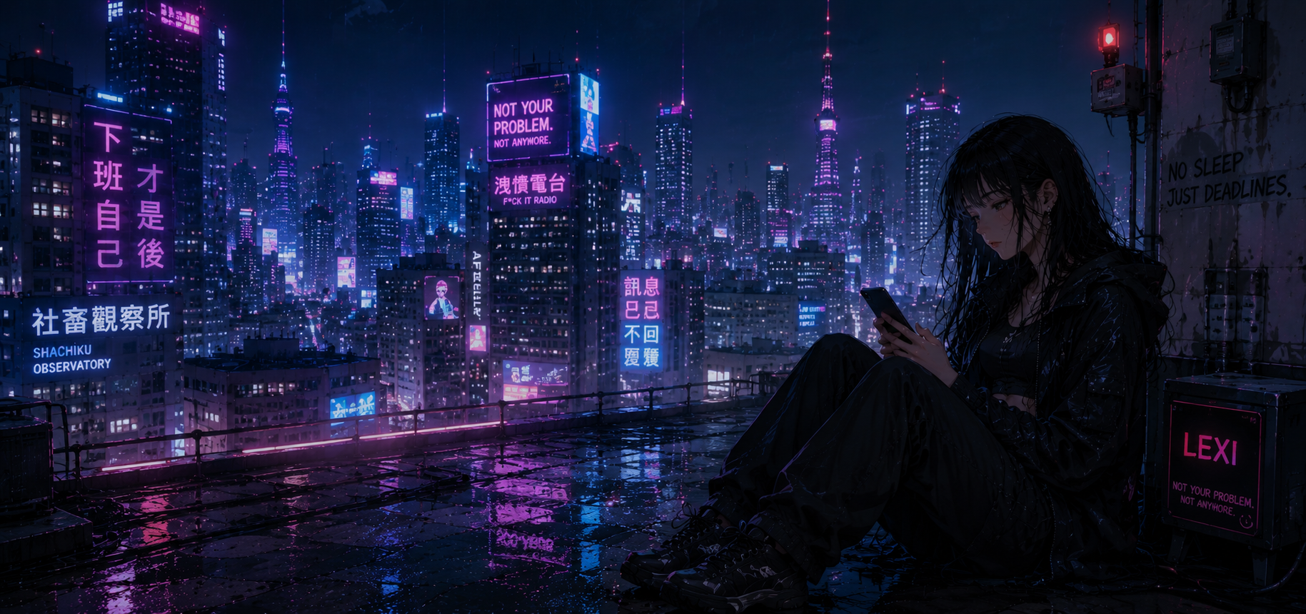 LEXI 站在雨夜城市屋頂